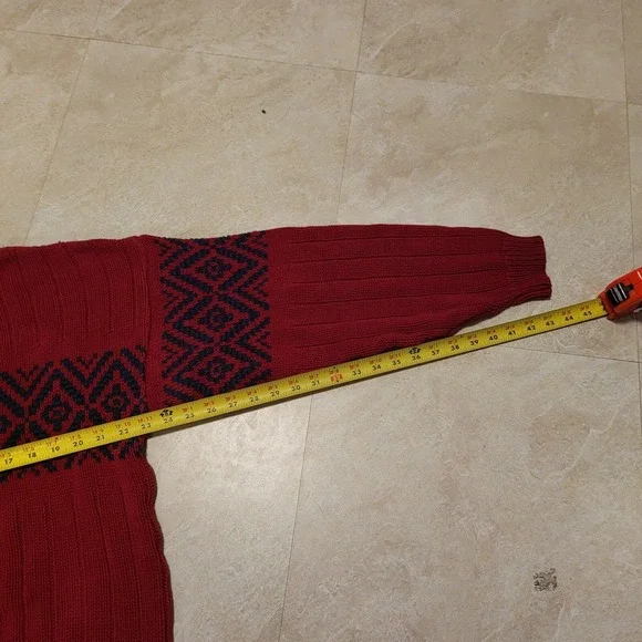 Vintage Eddie Bauer USA Made Red Knit Diamond Pattern Sweater Mens Size L Large - Picture 5 of 7